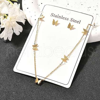 Butterfly 304 Stainless Steel Necklaces & Stud Earring Set for Women SJEW-C007-07G-1