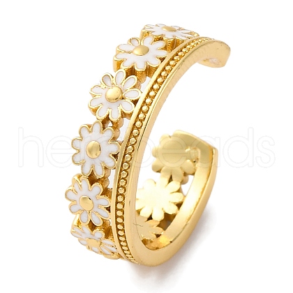 Rack Plating Flower Brass Enamel Open Cuff Rings for Women RJEW-S242-09G-B-1