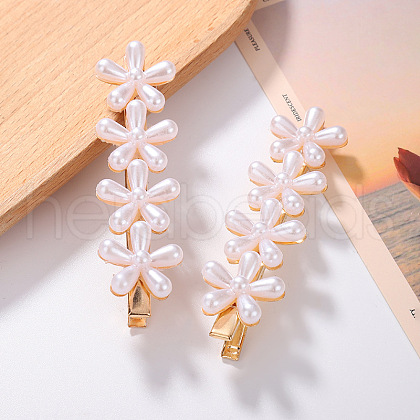 Quadruple Flower Resin Imitation Pearl Alligator Hair Clips OHAR-PW0007-06D-1