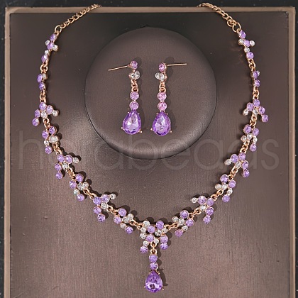 Teardrop Alloy Rhinestone Pendant Necklaces & Stud Dangle Earrings Sets FS-WGE9DA1-06-1