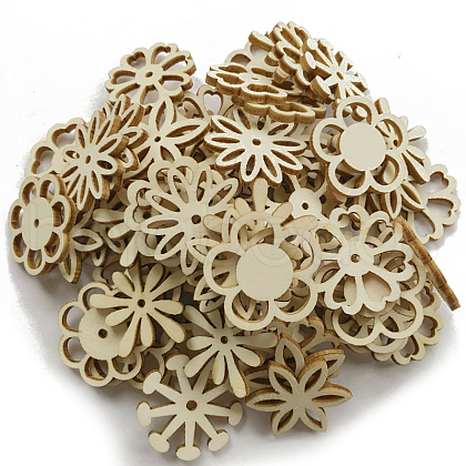 50Pcs Unfinished Wood Flower Shaped Cutouts Ornament WOCR-PW0003-05-1