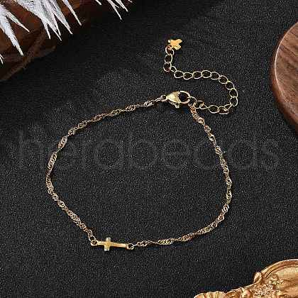 304 Stainless Steel Cross Link Bracelets BJEW-JB11699-01-1
