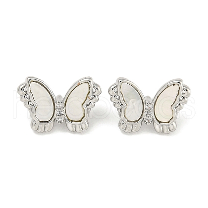 Brass Pave Clear Cubic Zirconia Butterfly Connector Charms with Sea Shell KK-Q820-13P-1