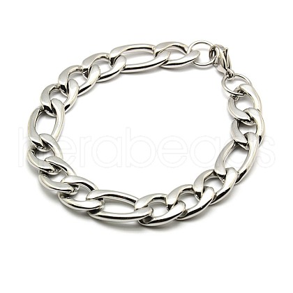 Tarnish Resistant Trendy 304 Stainless Steel Figaro Chain Bracelets STAS-A028-B018P-1