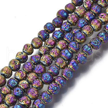 Electroplated Natural Lava Rock Beads Strands G-S352-30A-02-1