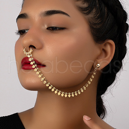 Alloy Clip on Nose Rings with Heart Tassel Chain to Stud Earrings FS-WGA1598-01-1