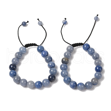 10mm Round Dyed & Heated Natural Blue Aventurine Braided Bead Bracelets BJEW-C067-01C-16-1