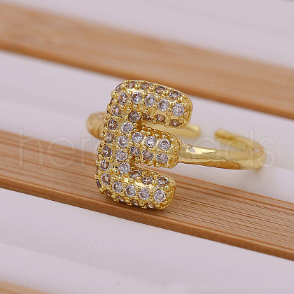 Brass Micro Pave Clear Cubic Zirconia Initial Cuff Rings FS-WGB210B-06-1