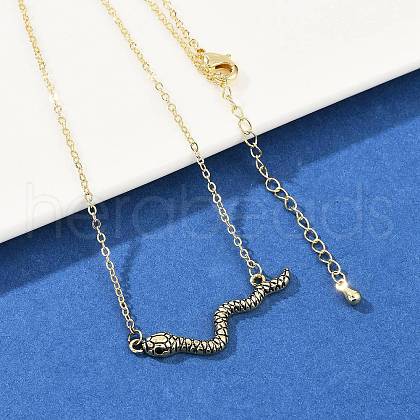 Brass Pave Black Cubic Zirconia Snake Pendant Necklaces NJEW-D320-02ASG-1
