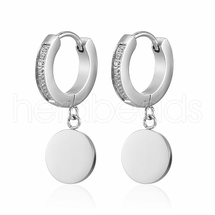 Stainless Steel Round with Cubic Zirconia Hoop Earrings for Women KK6334-2-1