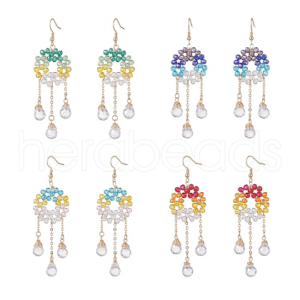 Glass Beaded Ring with Teardrop Dangle Earrings EJEW-JE05263-1