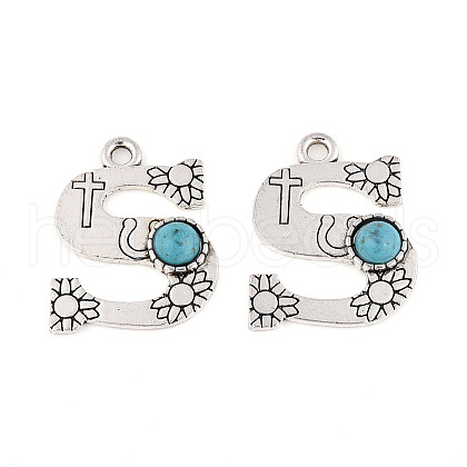 Synthetic Turquoise & Alloy Pendants PALLOY-H146-01AS-S-1