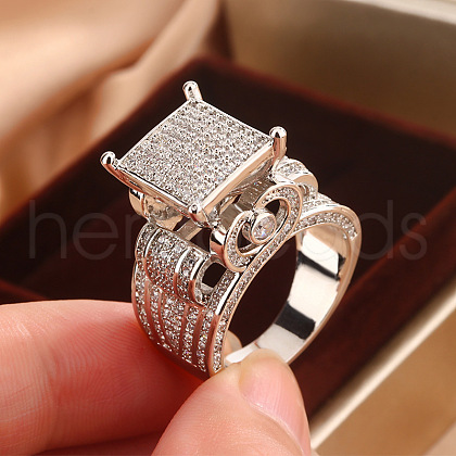 Brass Micro Pave Clear Cubic Zirconia Finger Rings FS-WG69587-07-1