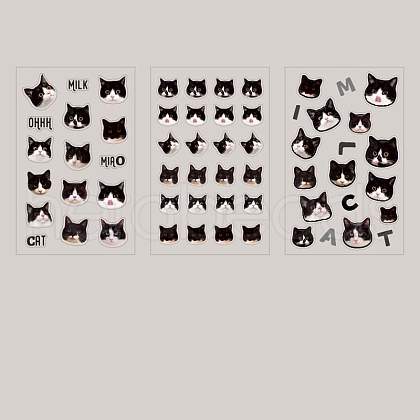 3 Sheets PVC Waterproof Decorative Kitten Stickers PW-WG20114-03-1
