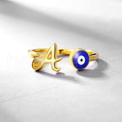 925 Sterling Silver Enamel Evil Eye & Letter A Open Cuff Ring MT3659-1