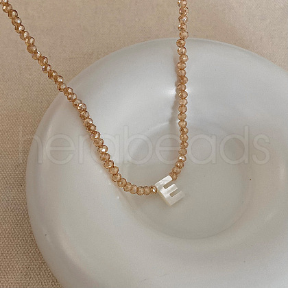 Natural Shell Initial Pendant Glass Beaded Pendant Necklaces FS-WG76541-05-1
