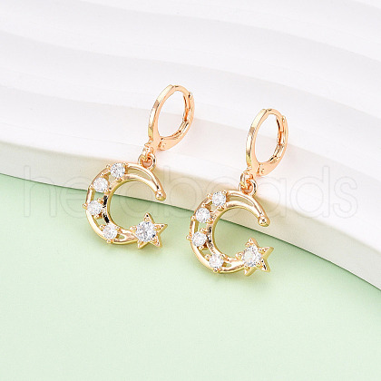Moon Brass Micro Pave Cubic Zirconia Dangle Leverback Earrings EJEW-N058-10G-1