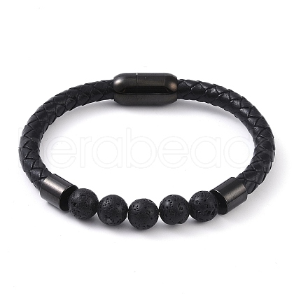 Round Natural Lava Rock Bead Bracelets BJEW-A009-08EB-03-1