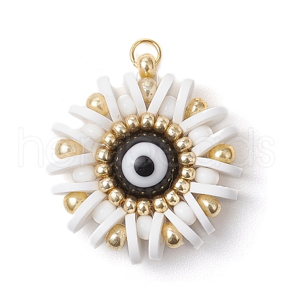 Handmade Polymer Clay and Evil Eye Lampwork and Glass Round Pendants PALLOY-MZ00638-01-1