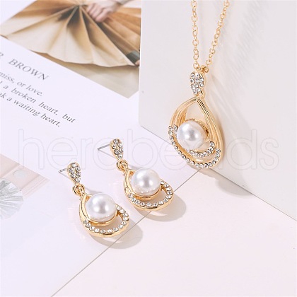 Teardrop Alloy Crystal Rhinestone Stud Dangle Earrings & Pendant Necklaces Sets WGE0910-01-1