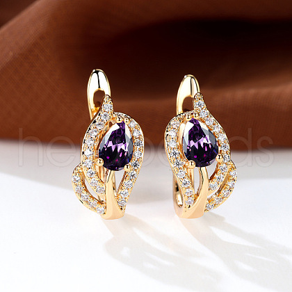 Brass Micro Pave Cubic Zirconia Hoop Earrings WG4C638-13-1
