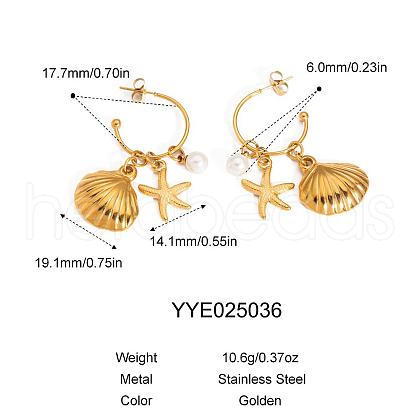 Summer Shell Starfish Stainless Steel Stud Earrings ME5016-4-1