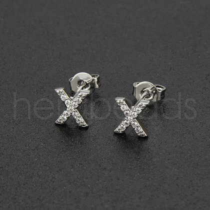 Brass Micro Pave Clear Cubic Zirconia Stud Earrings FS-WGC2F12-24-1
