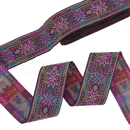 7M Ethnic Style Polyester Flower Jacquard Ribbons OCOR-WH0091-72A-02-1