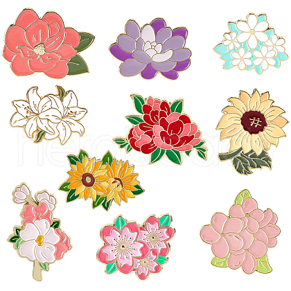 SUNNYCLUE 10Pcs 10 Styles Creative Flower Zinc Alloy Brooches JEWB-SC0001-47-1