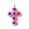Glass Seed Beaded Cross Pendants PALLOY-MZ00642-04-1