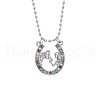 Alloy Colorful Rhinestone Horseshoe Pendant Necklaces for Kid FS-WG0E39F-05-3