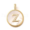 Rack Plating Brass Micro Pave Clear Cubic Zirconia Pendants with Shell KK-M309-42G-Z-1