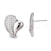 Left and Right Heart Brass Pave Clear Cubic Zirconia Stud Earrings EJEW-M258-040P-3