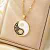 Elegant Brass Pave Black and White Cubic Zirconia Yin-yang Pendant Necklaces KO6375-1-1