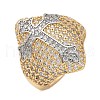 Brass Micro Pave Clear Cubic Zirconia Cuff Finger Rings for Women RJEW-U033-04G-4