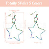 Yilisi 5Pairs 5 Colors Interlock Double Open Stars Dangle Earrings EJEW-YS0001-03-9