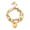 304 Stainless Steel Heart Charm Bracelets BJEW-F499-01G-2
