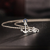 Vintage 925 Sterling Silver Blue Cubic Zirconia Ship Anchor Rudder Pendant Necklaces AJ6601-1