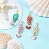 Shell Shape Alloy Enamel & Round Glass Bead Pendant Decorations HJEW-JM03248-1