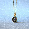 Alloy Black Enamel Flat Round with Letter Pendant Necklaces for Women WG4B845-07-1