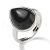 Natural Obsidian Teardrop Adjustable Rings RJEW-K371-08S-08-2