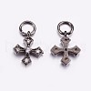 Brass Micro Pave Cubic Zirconia Tiny Cross Charms ZIRC-G128-04B-2