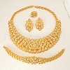 Elegant Vintage Brass & Plastic Flower Bracelets & Earrings & Necklaces & Rings Sets for Women HV3857-1