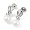 Anti-Tarnish Cubic Zirconia Bowknot with Natural Pearl Dangle Stud Earrings EJEW-F318-15P-1