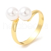Rack Plating Brass Open Cuff Rings with Round Plastic Pearl Beads for Women RJEW-Q770-26G-3