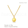 Simple Stainless Steel Pave Clear Cubic Zirconia Flat Round Pendant Necklaces for Women's Daily Wear AQ5900-2-3