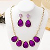 Teardrop Alloy Glass Pendant Necklace & Stud Dangle Earring Sets FS-WG22B44-01-1