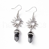 Natural Snowflake Obsidian Bullet with Sun Dangle Earrings EJEW-I276-01P-03-2
