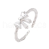 Bowknot Brass Micro Pave Clear Cubic Zirconia Open Cuff Rings for Women RJEW-P124-03P-2
