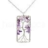 Platinum Tone Copper Wire Natural Amethyst Chips Pendant Necklaces PW-WG96088-03-1